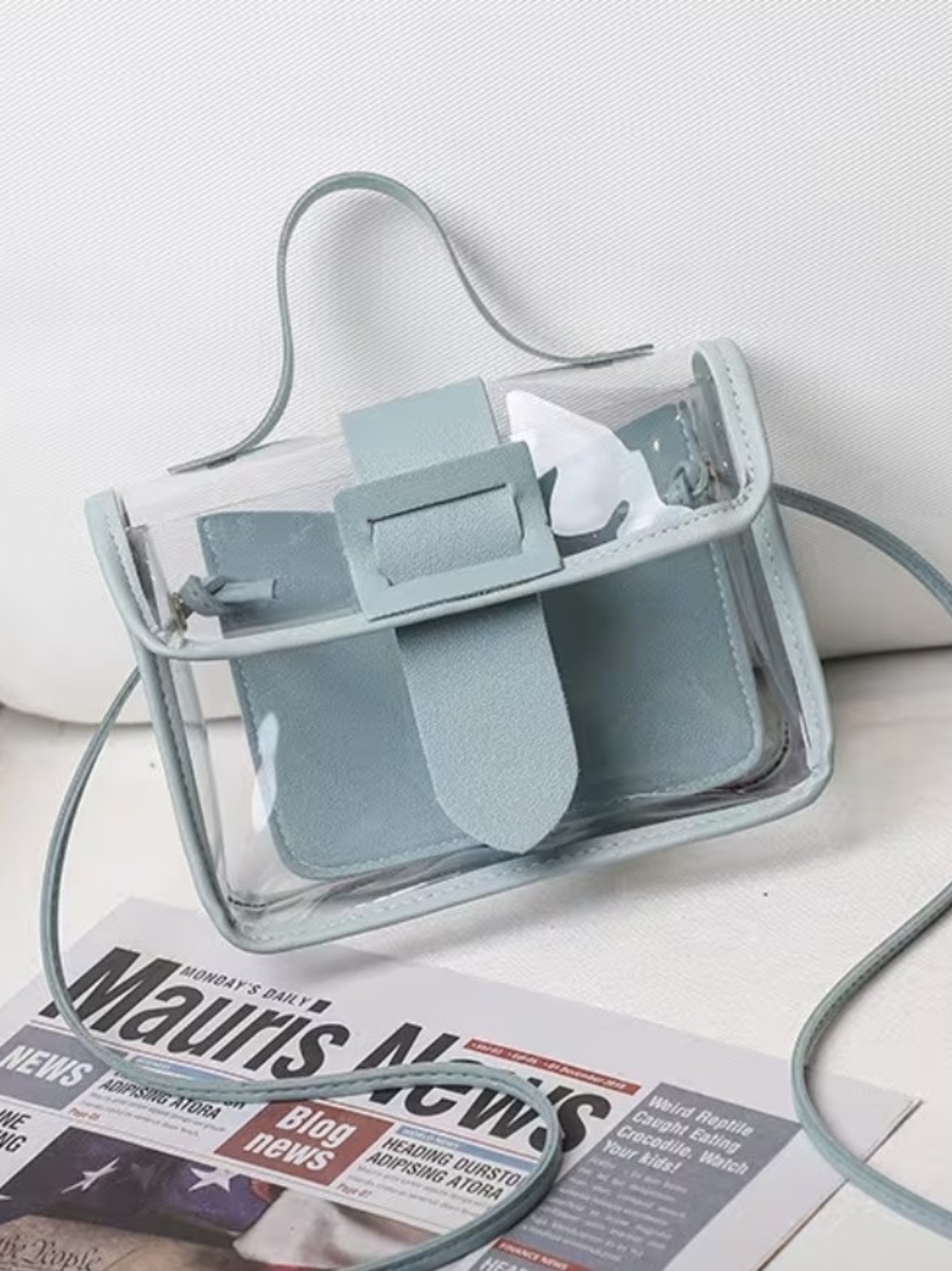 Clear Crossbody Bag with Light Blue Insert - Women Bags